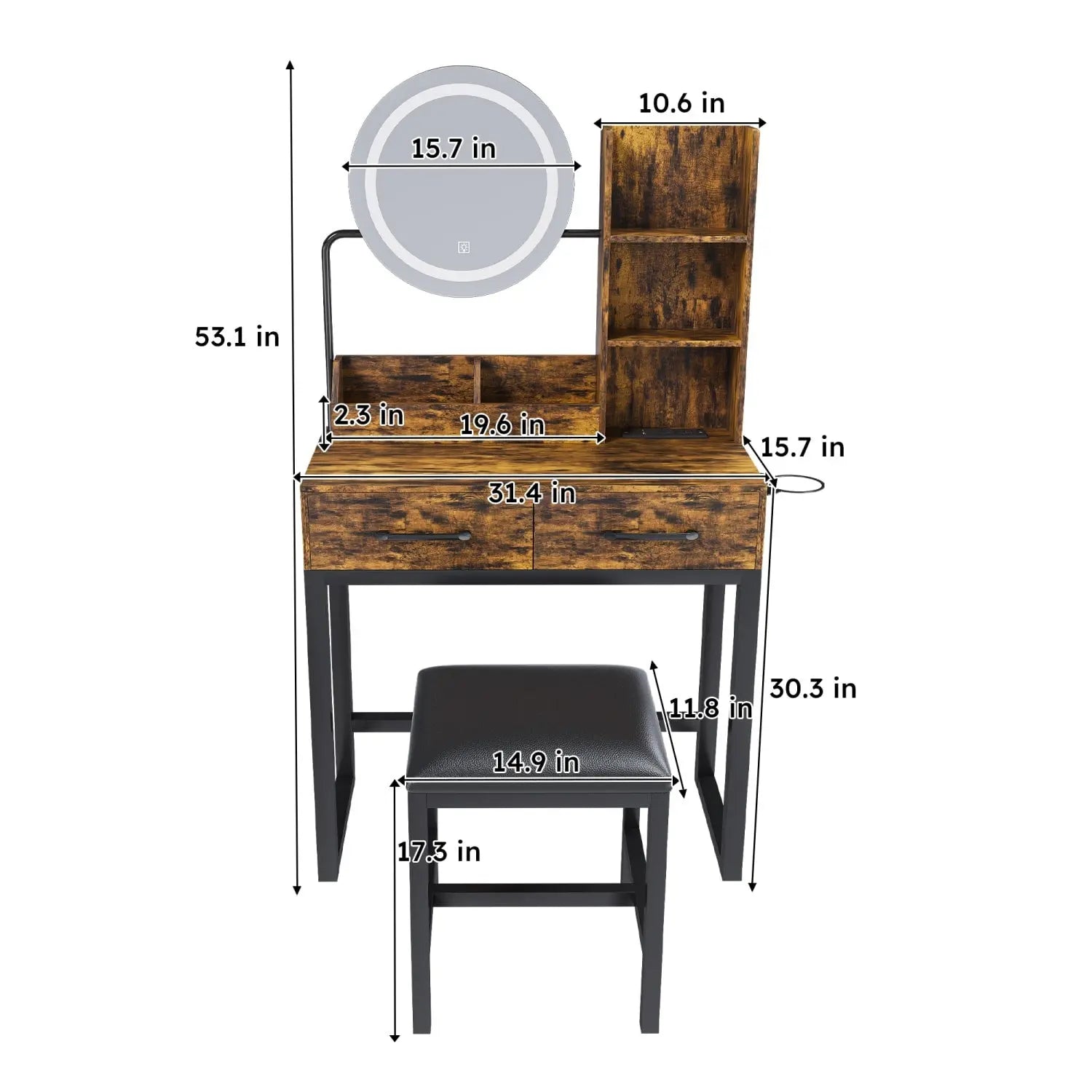 31" Brown Wood Mirrored Vanity Table Homeroots Living Room