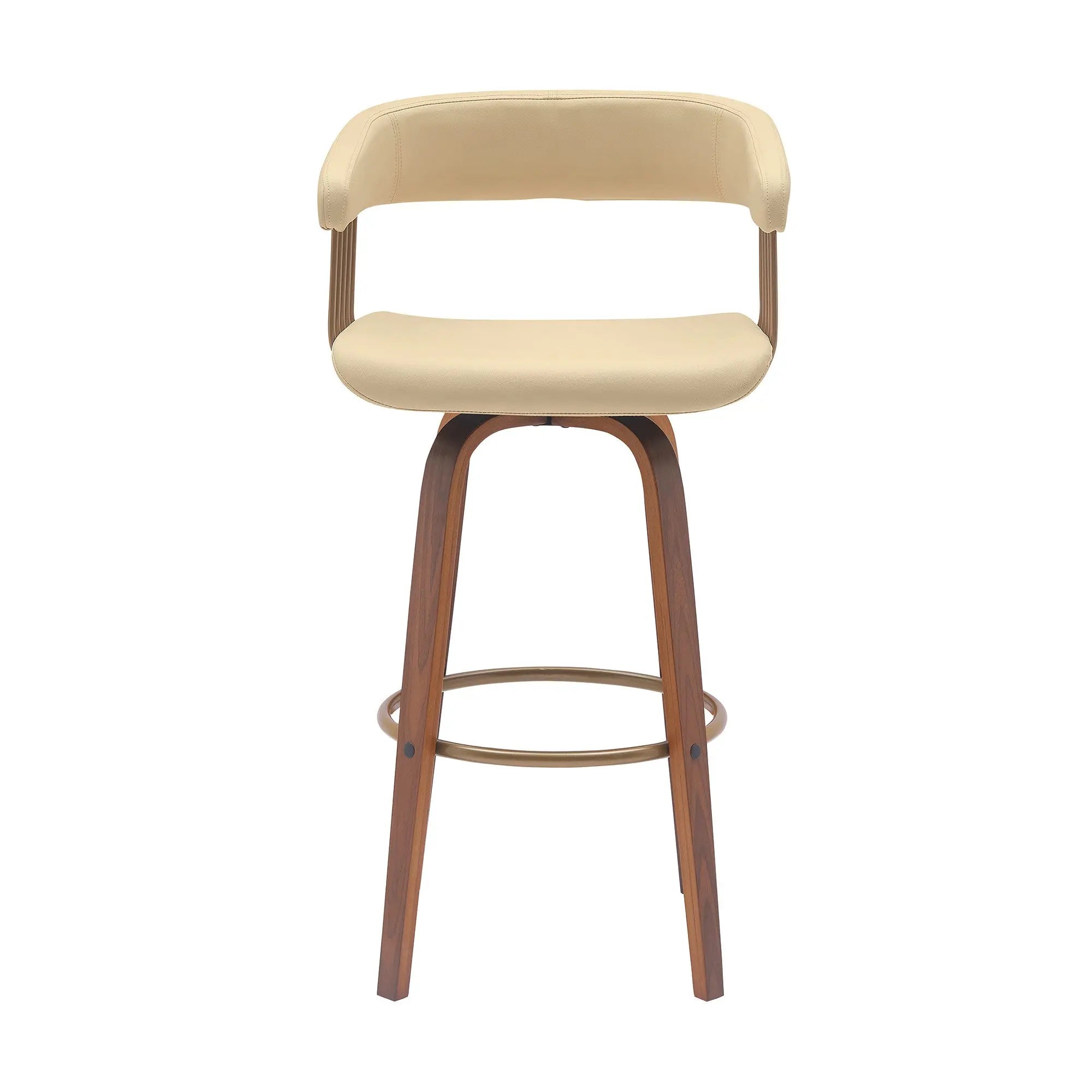 31" Cream And Wood Brown Faux Leather Swivel Bar Height Bar Chair Homeroots Living Room