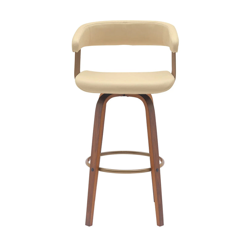 31" Cream And Wood Brown Faux Leather Swivel Bar Height Bar Chair Homeroots Living Room