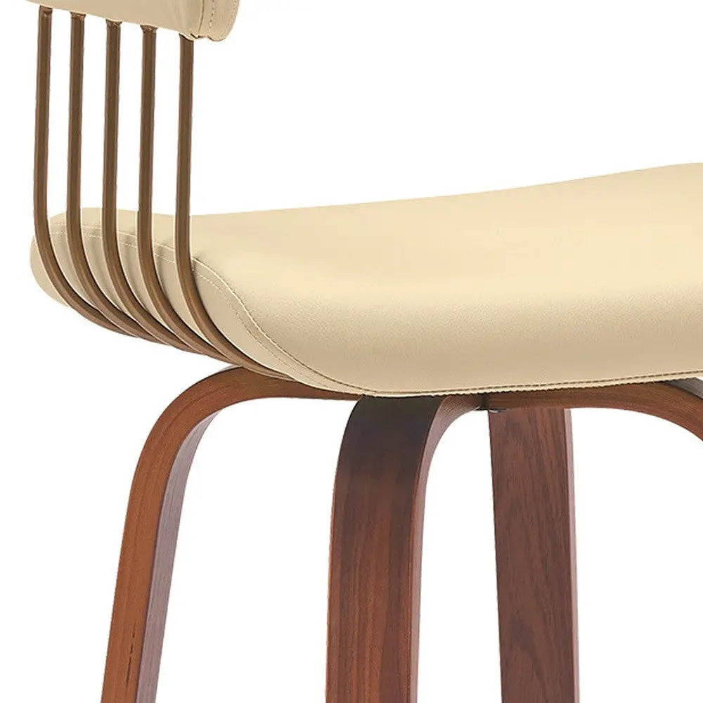 31" Cream And Wood Brown Faux Leather Swivel Bar Height Bar Chair Homeroots Living Room