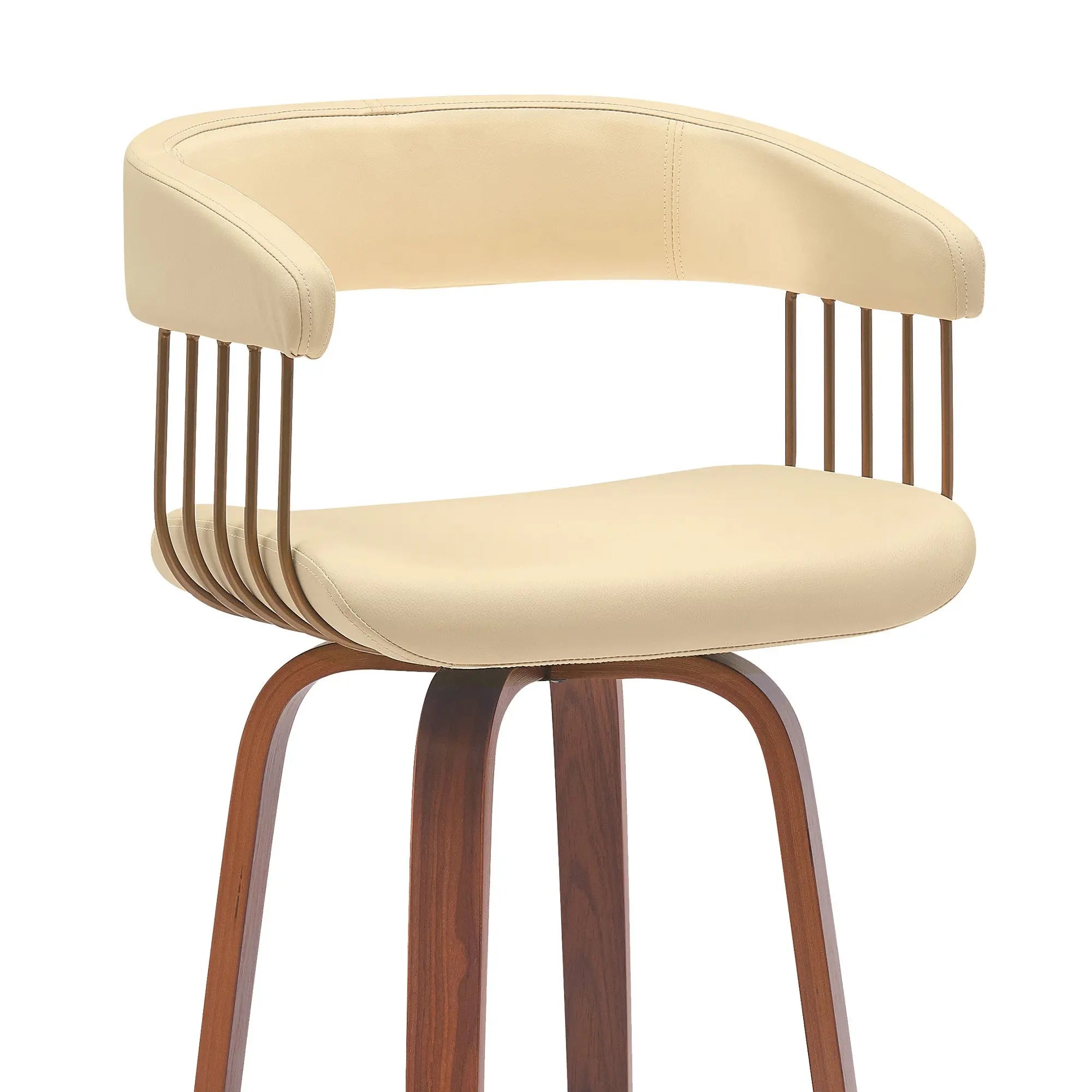 31" Cream And Wood Brown Faux Leather Swivel Bar Height Bar Chair Homeroots Living Room