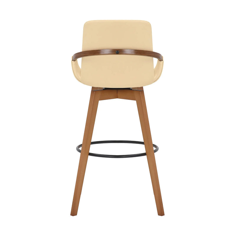 31" Cream and Black Fabric and Iron Bar Height Swivel Bar Chair - GreatEagleInc