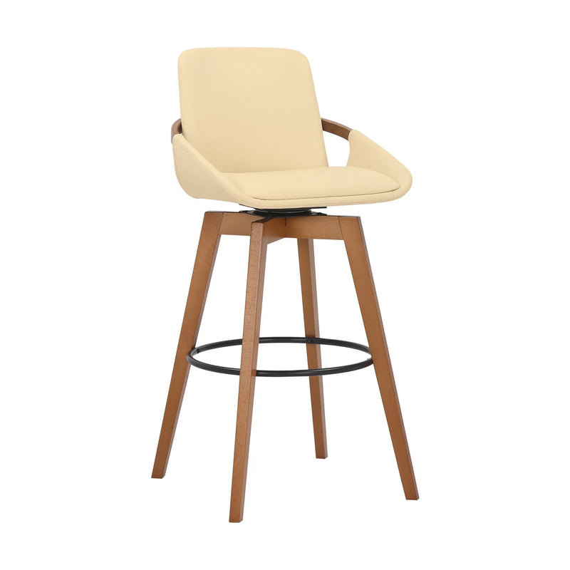 31" Cream and Black Fabric and Iron Bar Height Swivel Bar Chair - GreatEagleInc