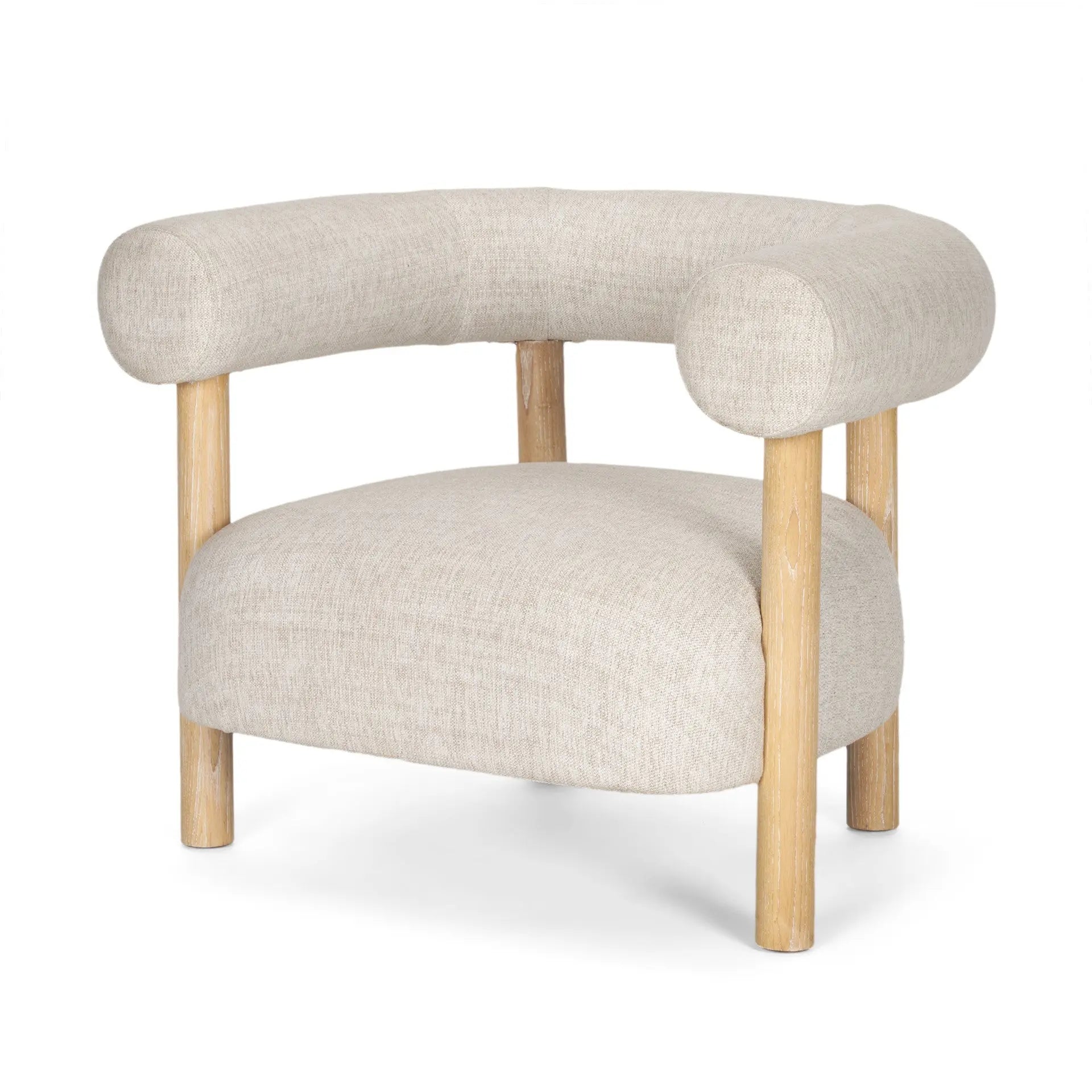 31" Cream and Natural Linen and Solid Wood Barrel Chair Homeroots Living Room