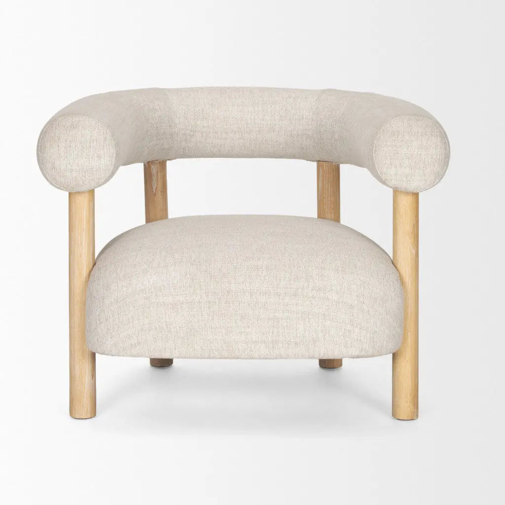 31" Cream and Natural Linen and Solid Wood Barrel Chair Homeroots Living Room