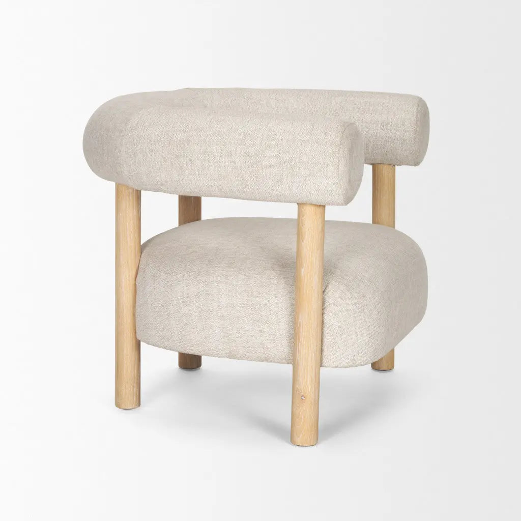 31" Cream and Natural Linen and Solid Wood Barrel Chair Homeroots Living Room