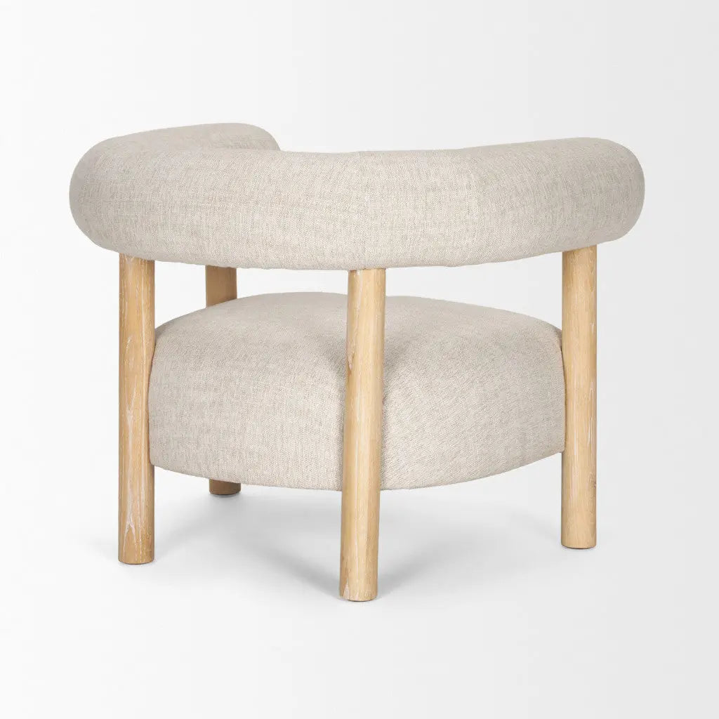 31" Cream and Natural Linen and Solid Wood Barrel Chair Homeroots Living Room