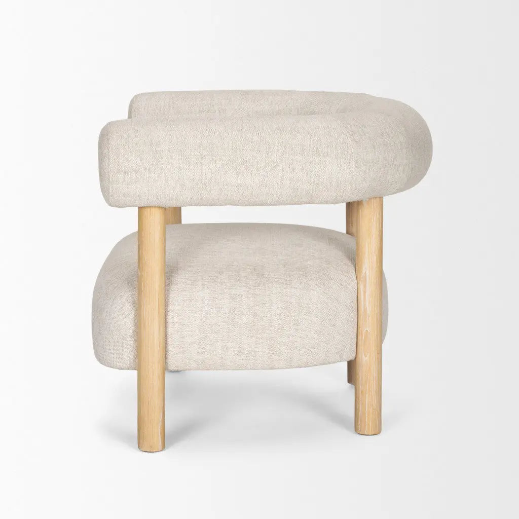 31" Cream and Natural Linen and Solid Wood Barrel Chair Homeroots Living Room