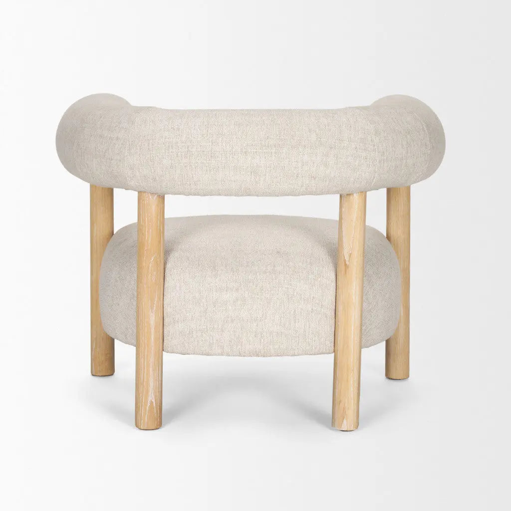 31" Cream and Natural Linen and Solid Wood Barrel Chair Homeroots Living Room