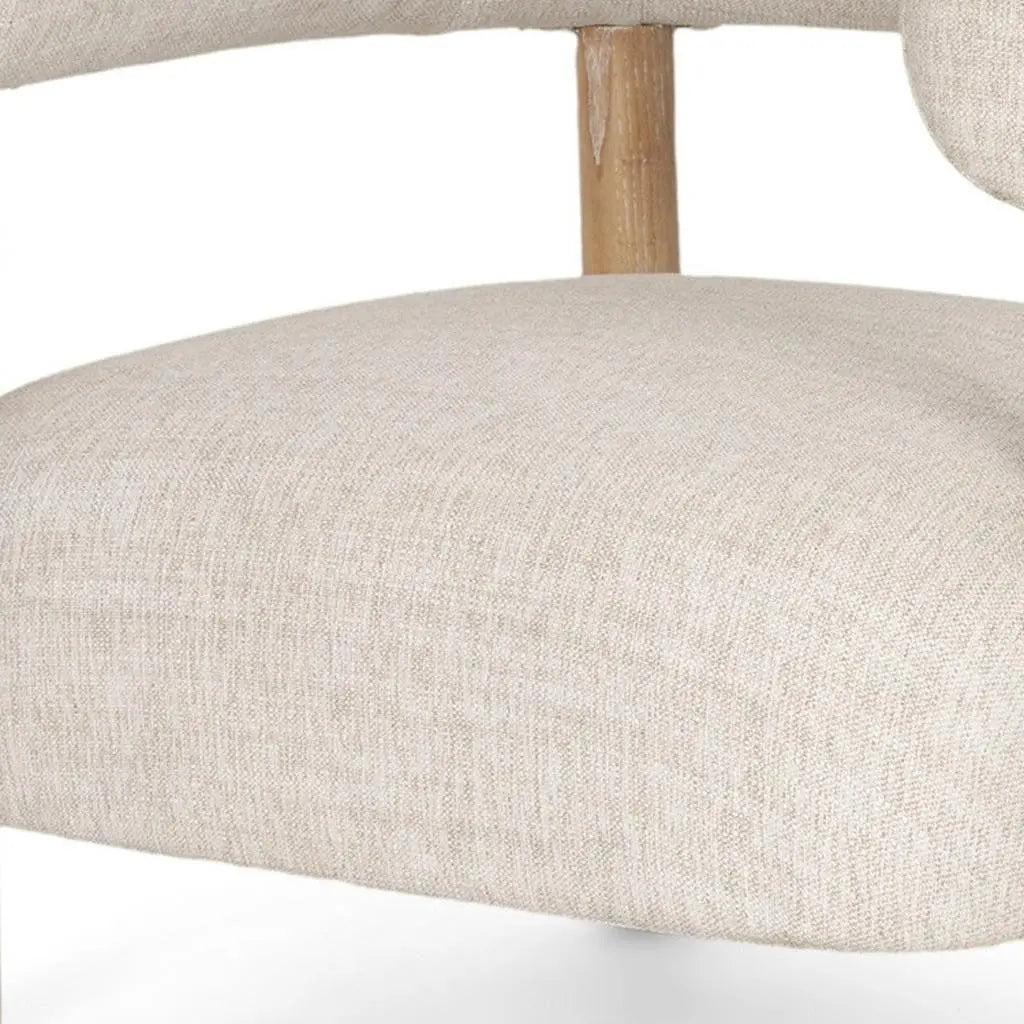 31" Cream and Natural Linen and Solid Wood Barrel Chair Homeroots Living Room