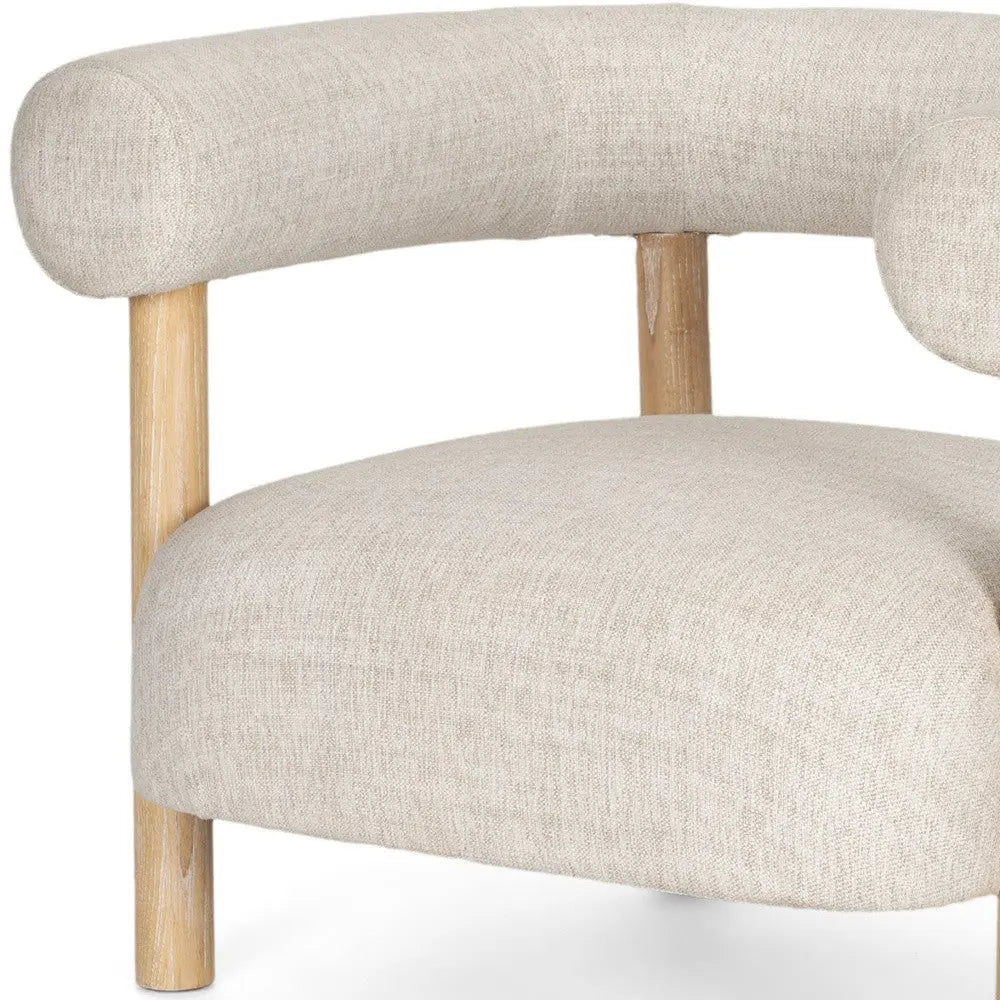 31" Cream and Natural Linen and Solid Wood Barrel Chair Homeroots Living Room