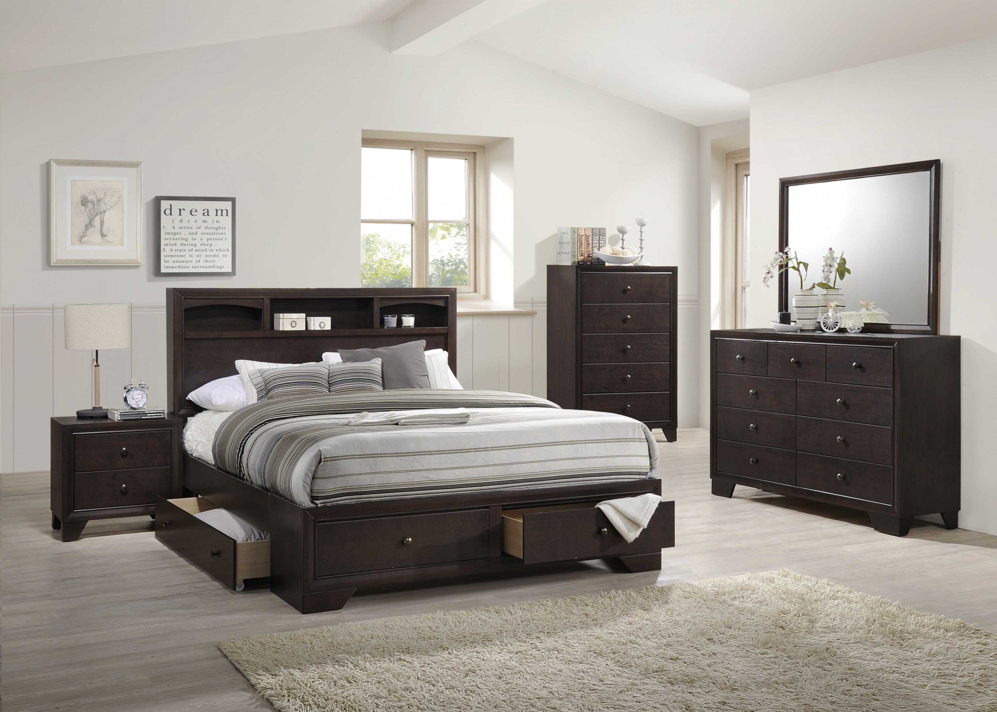 31" Espresso Solid Wood Five Drawer Dresser - GreatEagleInc