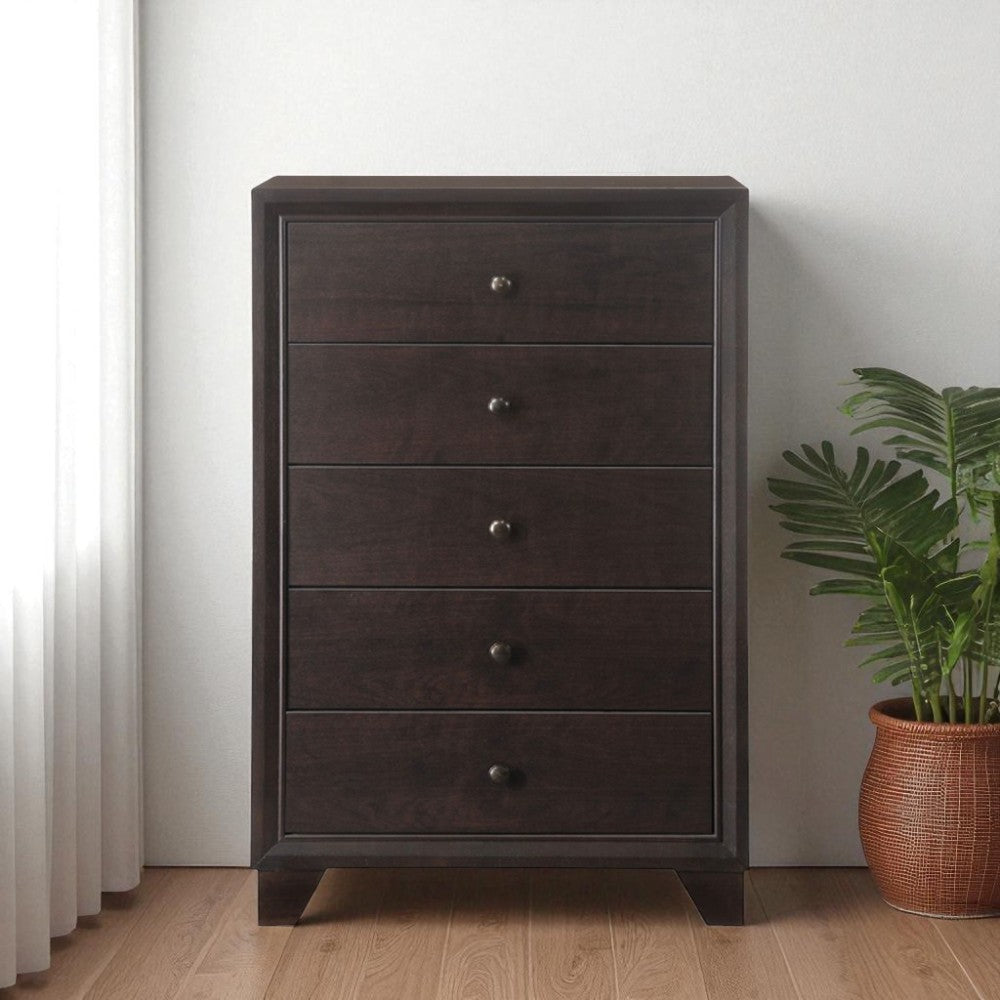 31" Espresso Solid Wood Five Drawer Dresser - GreatEagleInc