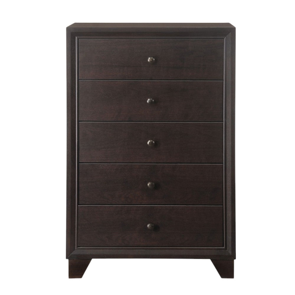 31" Espresso Solid Wood Five Drawer Dresser - GreatEagleInc