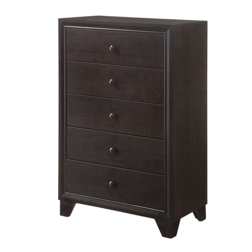 31" Espresso Solid Wood Five Drawer Dresser - GreatEagleInc