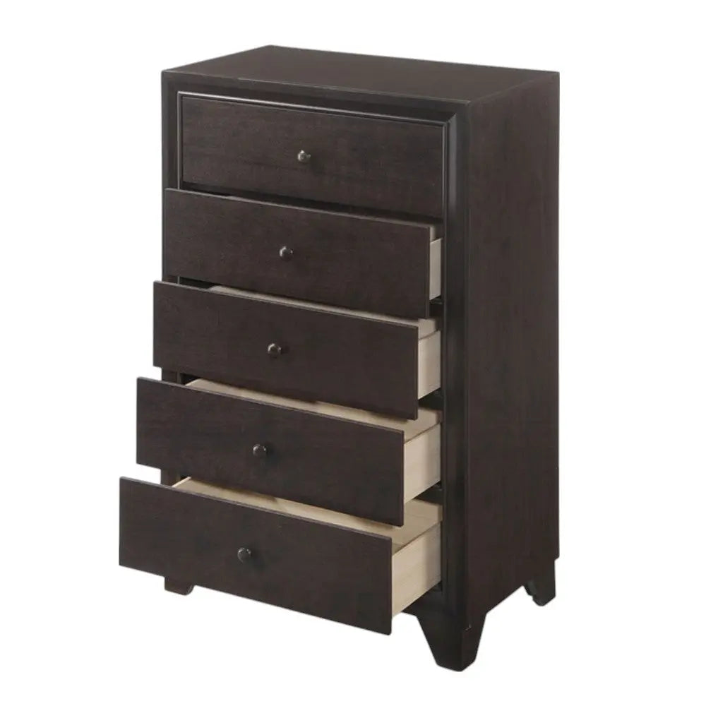 31" Espresso Solid Wood Five Drawer Dresser - GreatEagleInc