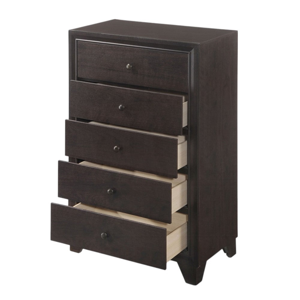 31" Espresso Solid Wood Five Drawer Dresser - GreatEagleInc