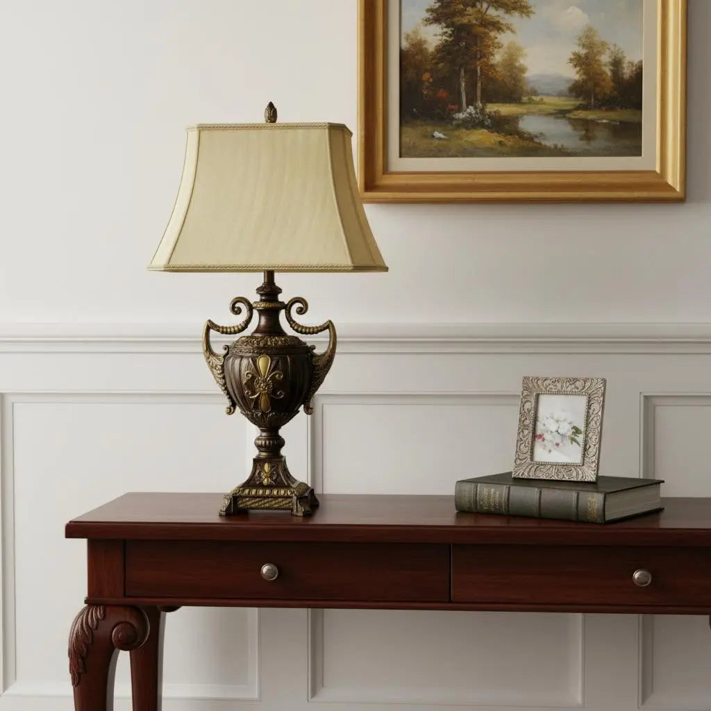 31" Gold Bedside Lamp With Bell Shade Homeroots Lighting