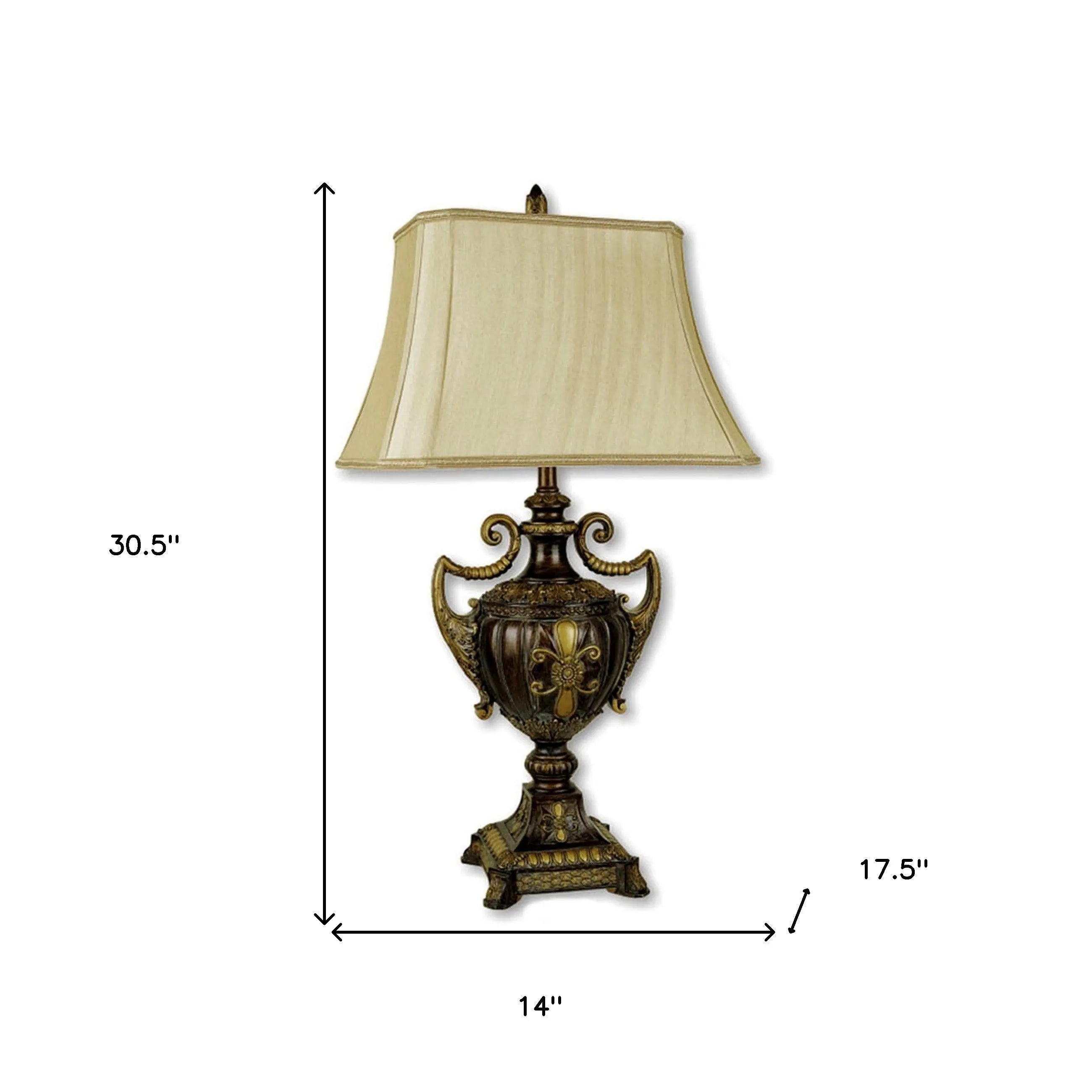 31" Gold Bedside Lamp With Bell Shade Homeroots Lighting