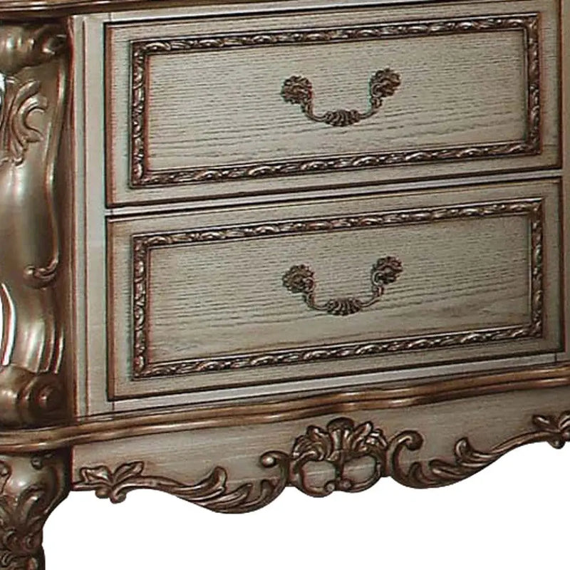 31" Gold Two Drawers Solid Wood Mirrored Nightstand - GreatEagleInc