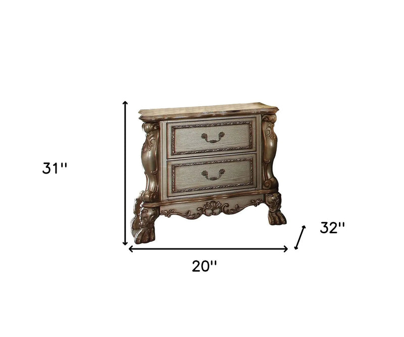 31" Gold Two Drawers Solid Wood Mirrored Nightstand - GreatEagleInc