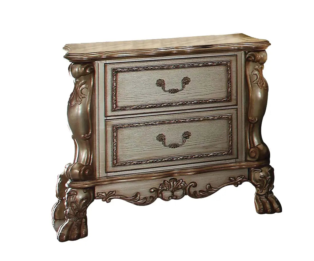 31" Gold Two Drawers Solid Wood Mirrored Nightstand - GreatEagleInc