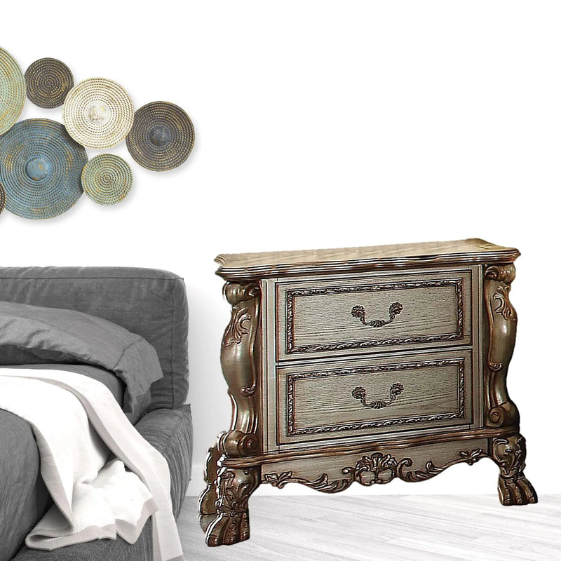 31" Gold Two Drawers Solid Wood Mirrored Nightstand - GreatEagleInc