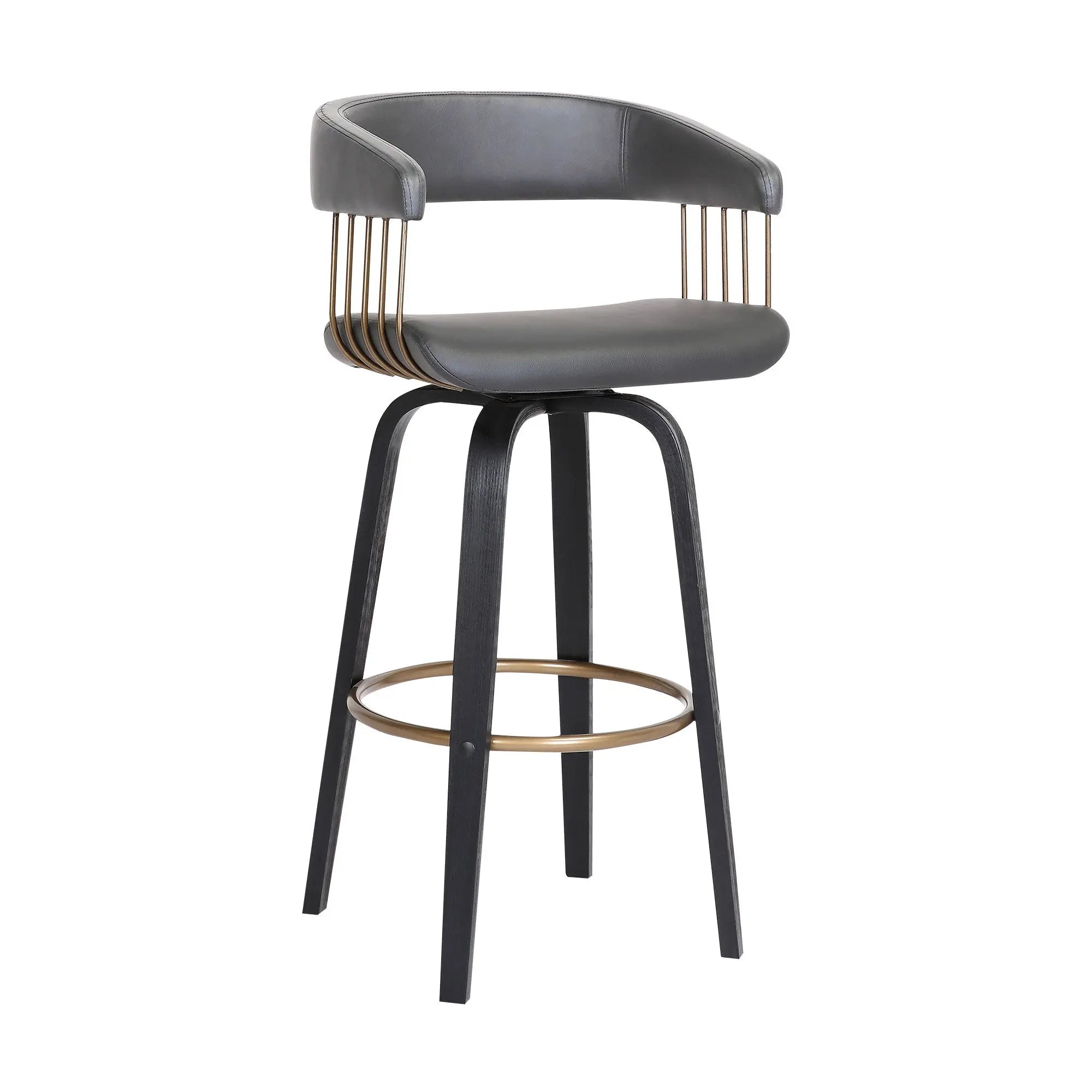 31" Gray And Black Faux Leather Swivel Bar Height Bar Chair Homeroots Living Room