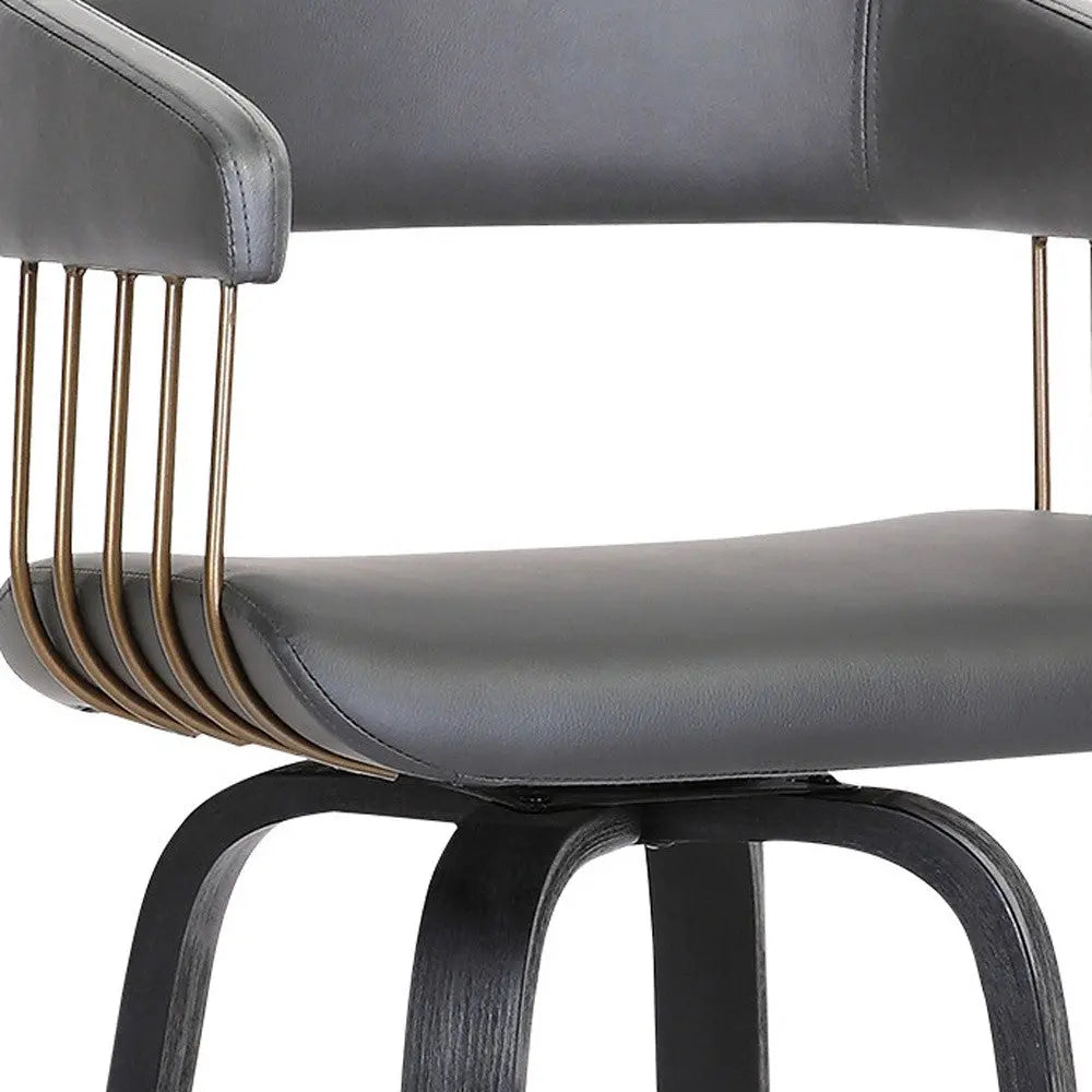 31" Gray And Black Faux Leather Swivel Bar Height Bar Chair Homeroots Living Room