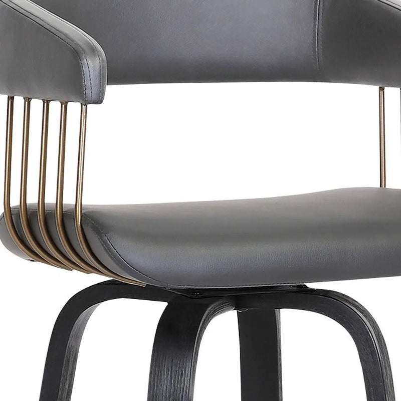 31" Gray And Black Faux Leather Swivel Bar Height Bar Chair Homeroots Living Room