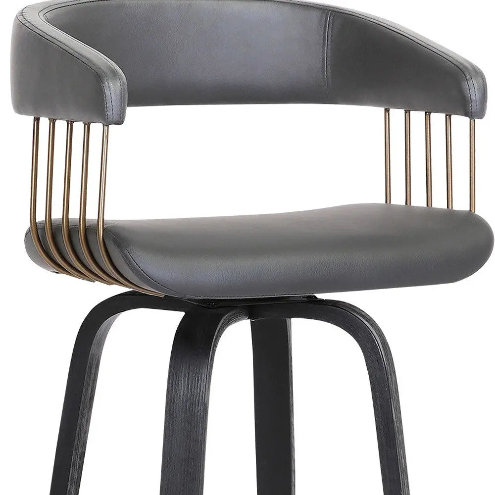 31" Gray And Black Faux Leather Swivel Bar Height Bar Chair Homeroots Living Room