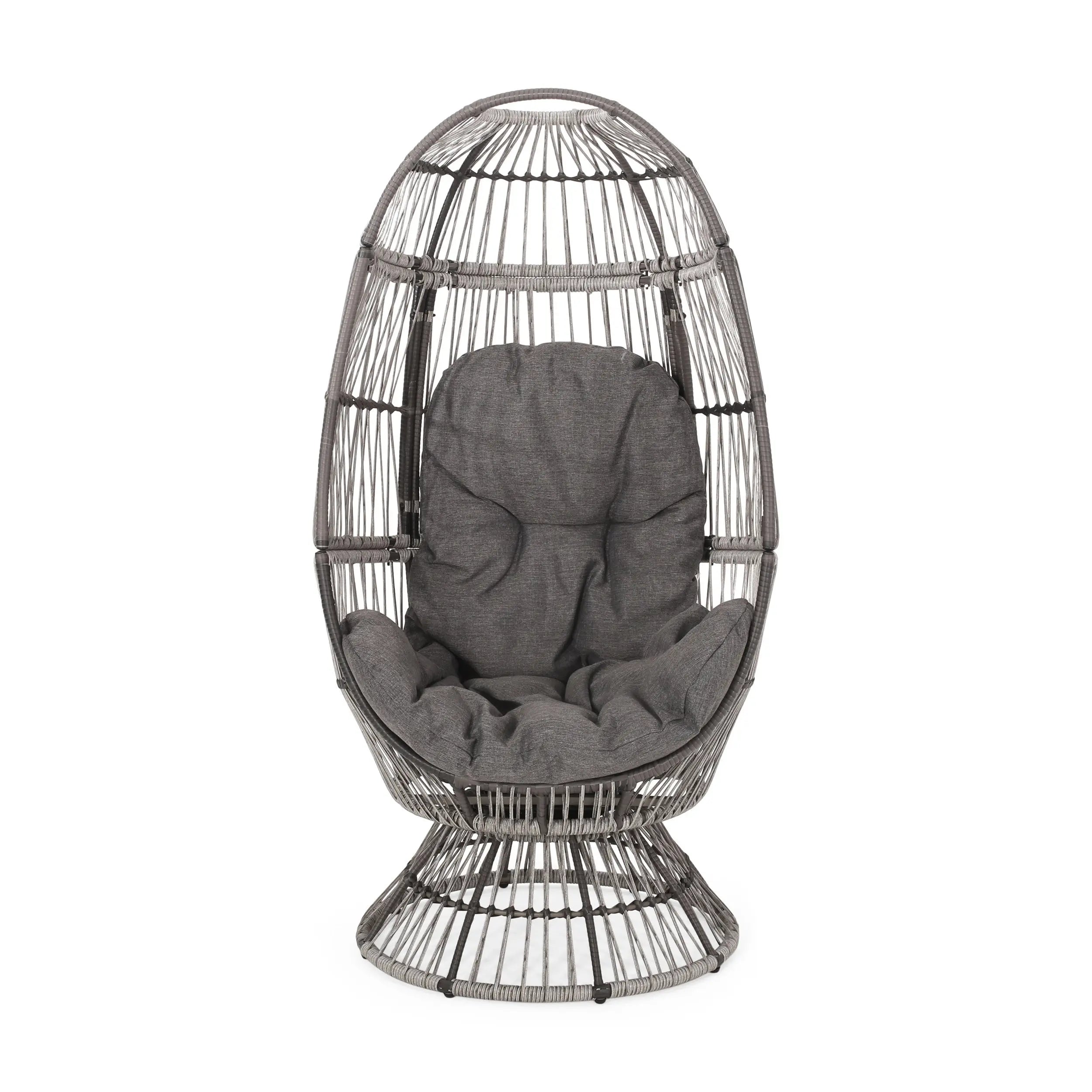 31" Gray Metal Outdoor Egg Chair with Gray Cushion Homeroots Outdoor