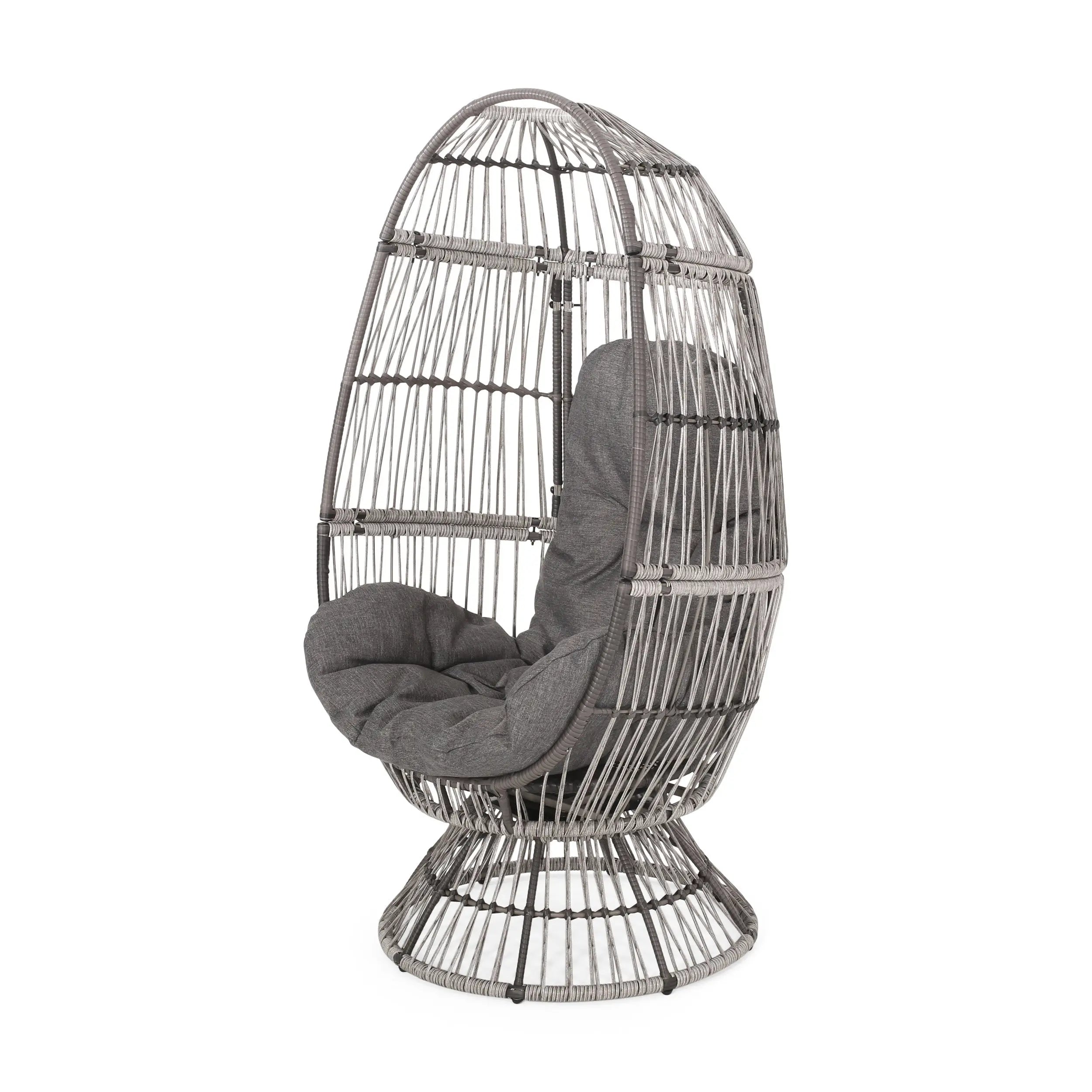 31" Gray Metal Outdoor Egg Chair with Gray Cushion Homeroots Outdoor