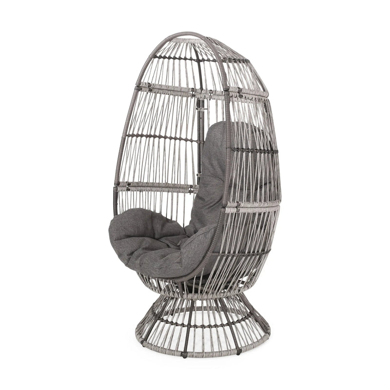 31" Gray Metal Outdoor Egg Chair with Gray Cushion Homeroots Outdoor