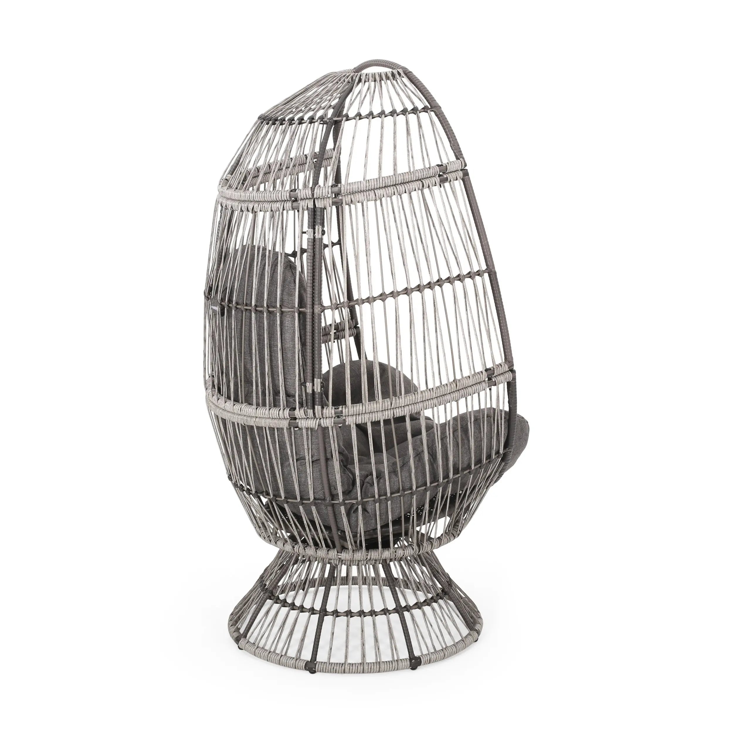 31" Gray Metal Outdoor Egg Chair with Gray Cushion Homeroots Outdoor