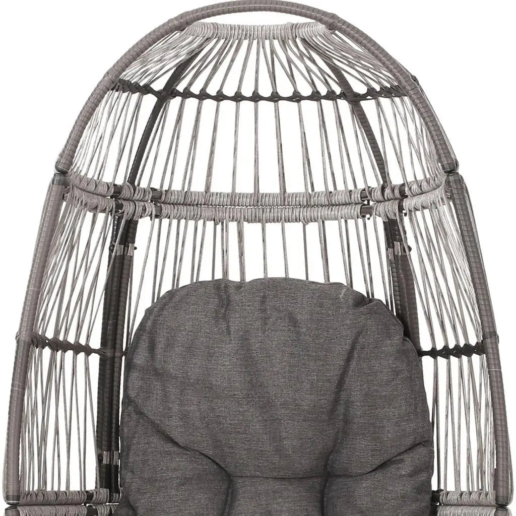 31" Gray Metal Outdoor Egg Chair with Gray Cushion Homeroots Outdoor
