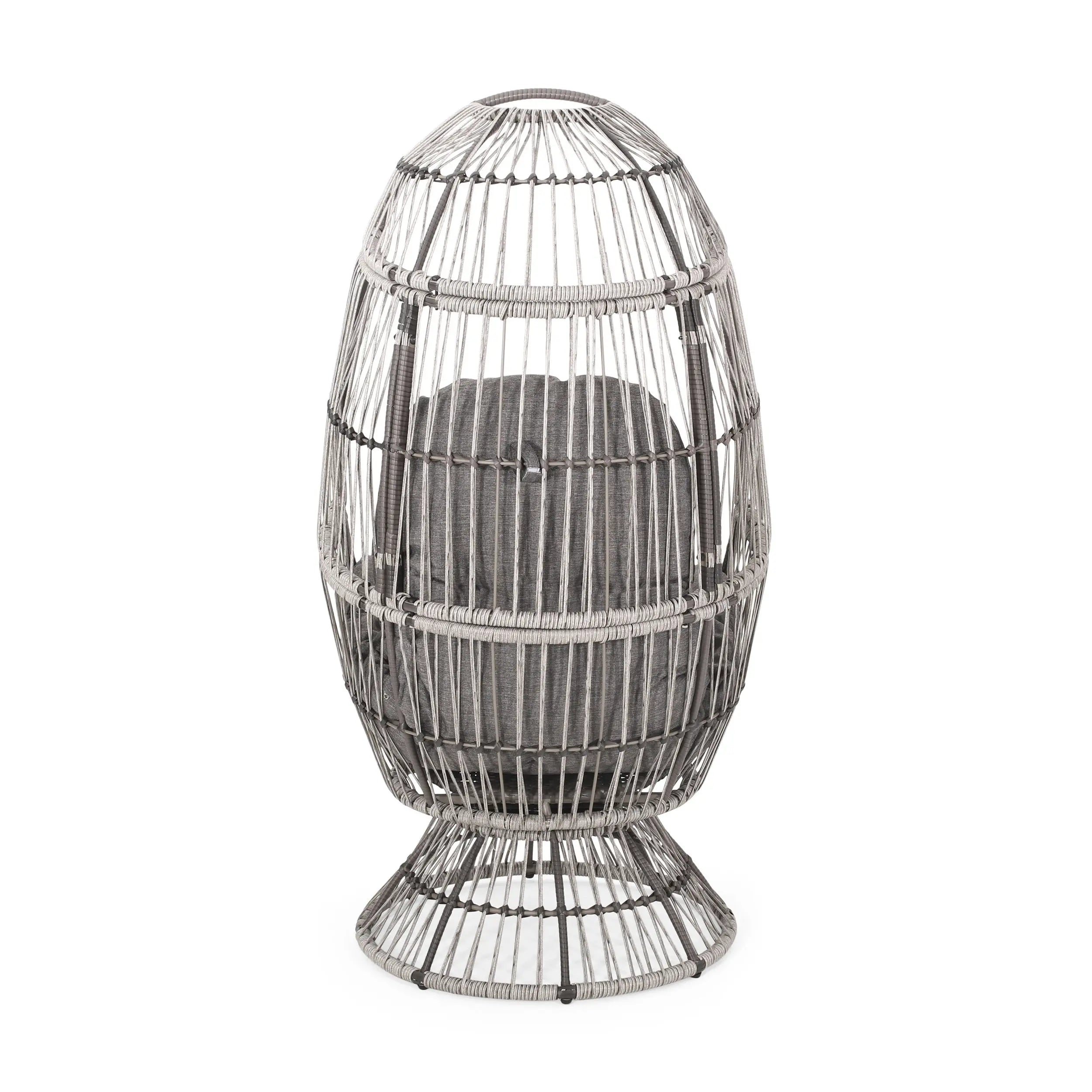 31" Gray Metal Outdoor Egg Chair with Gray Cushion Homeroots Outdoor