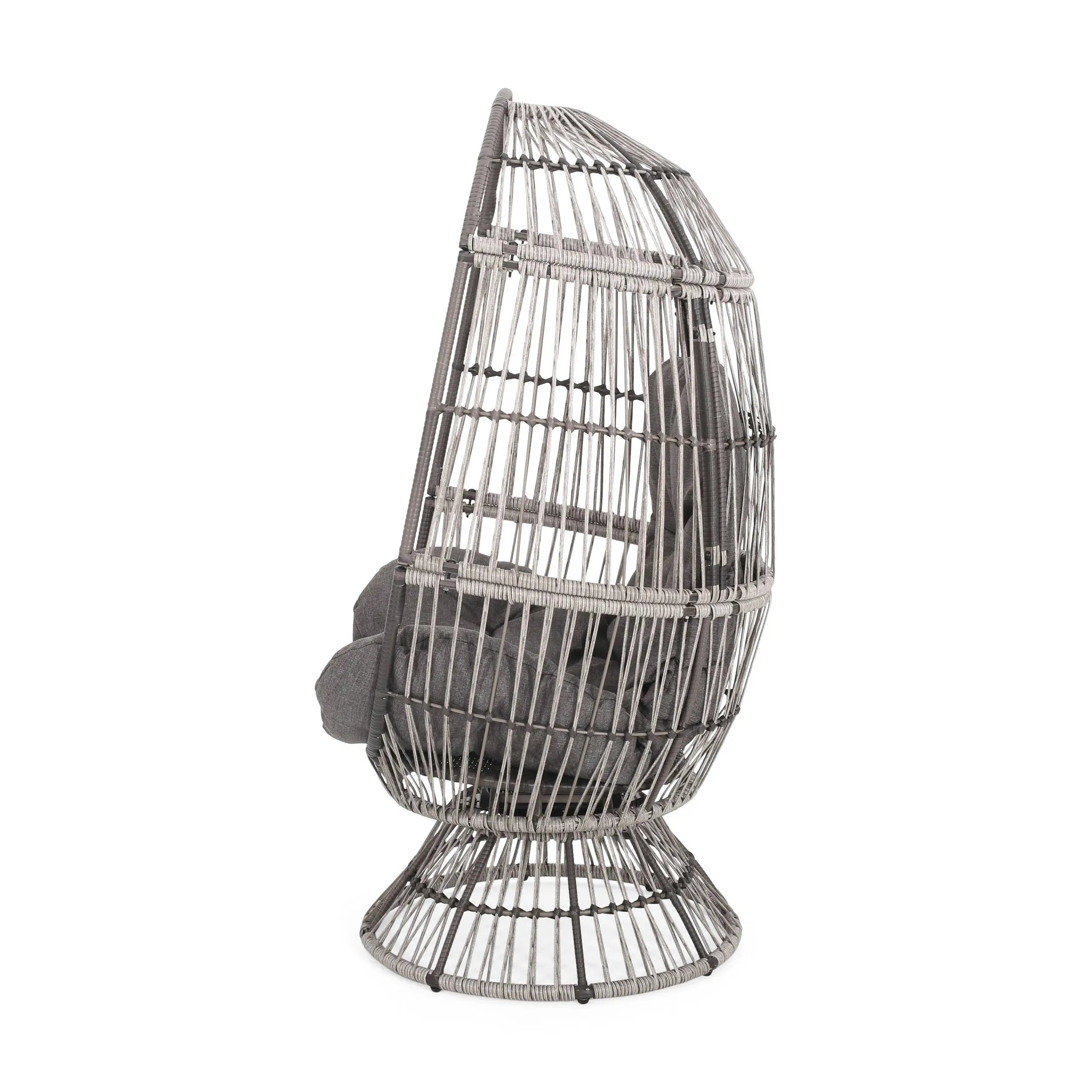 31" Gray Metal Outdoor Egg Chair with Gray Cushion Homeroots Outdoor