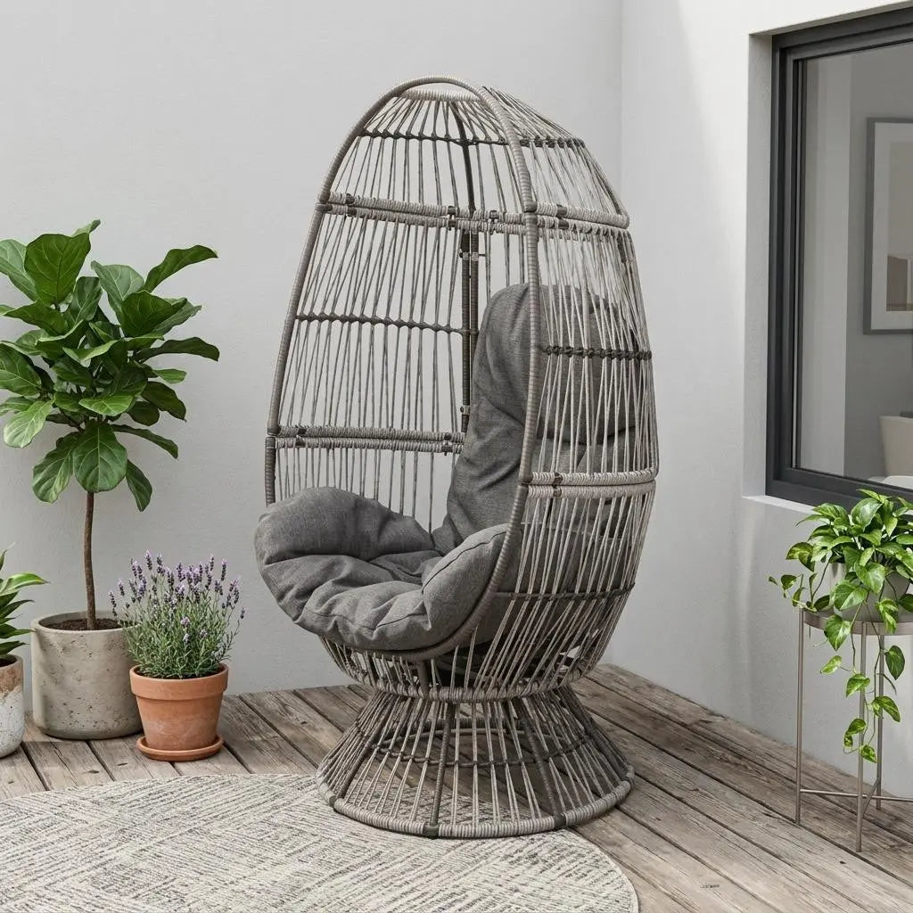 31" Gray Metal Outdoor Egg Chair with Gray Cushion Homeroots Outdoor
