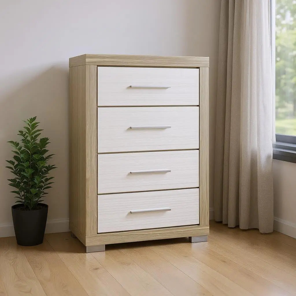 31" Natural And White Wood Four Drawer Dresser Homeroots Bed & Bath