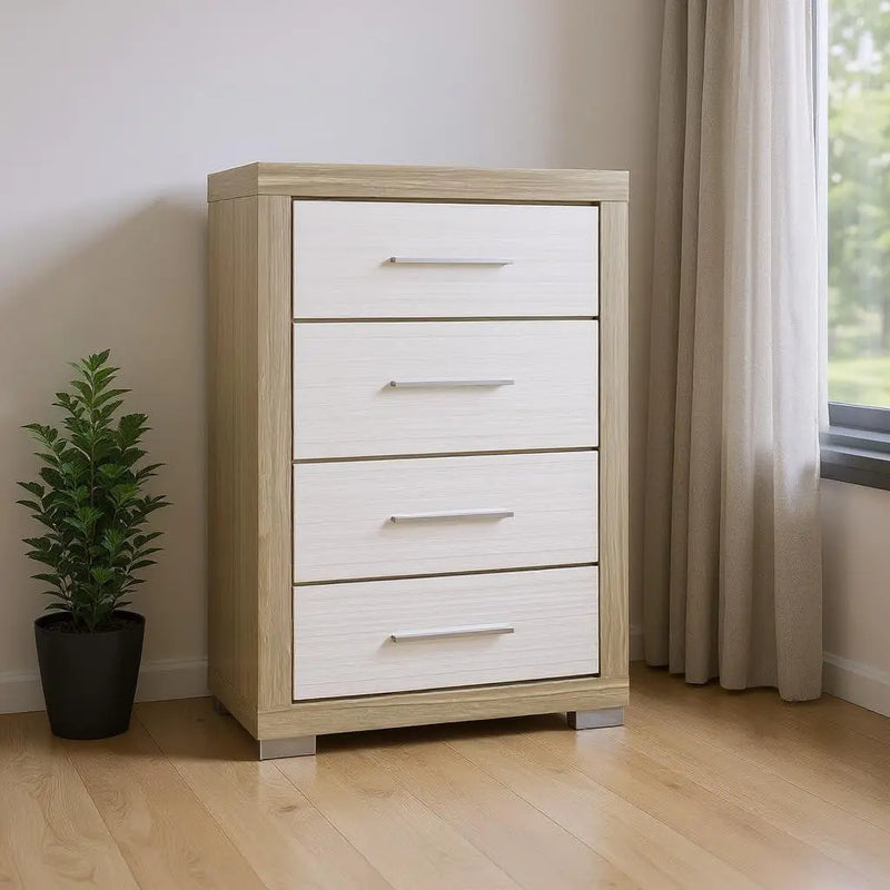 31" Natural And White Wood Four Drawer Dresser Homeroots Bed & Bath