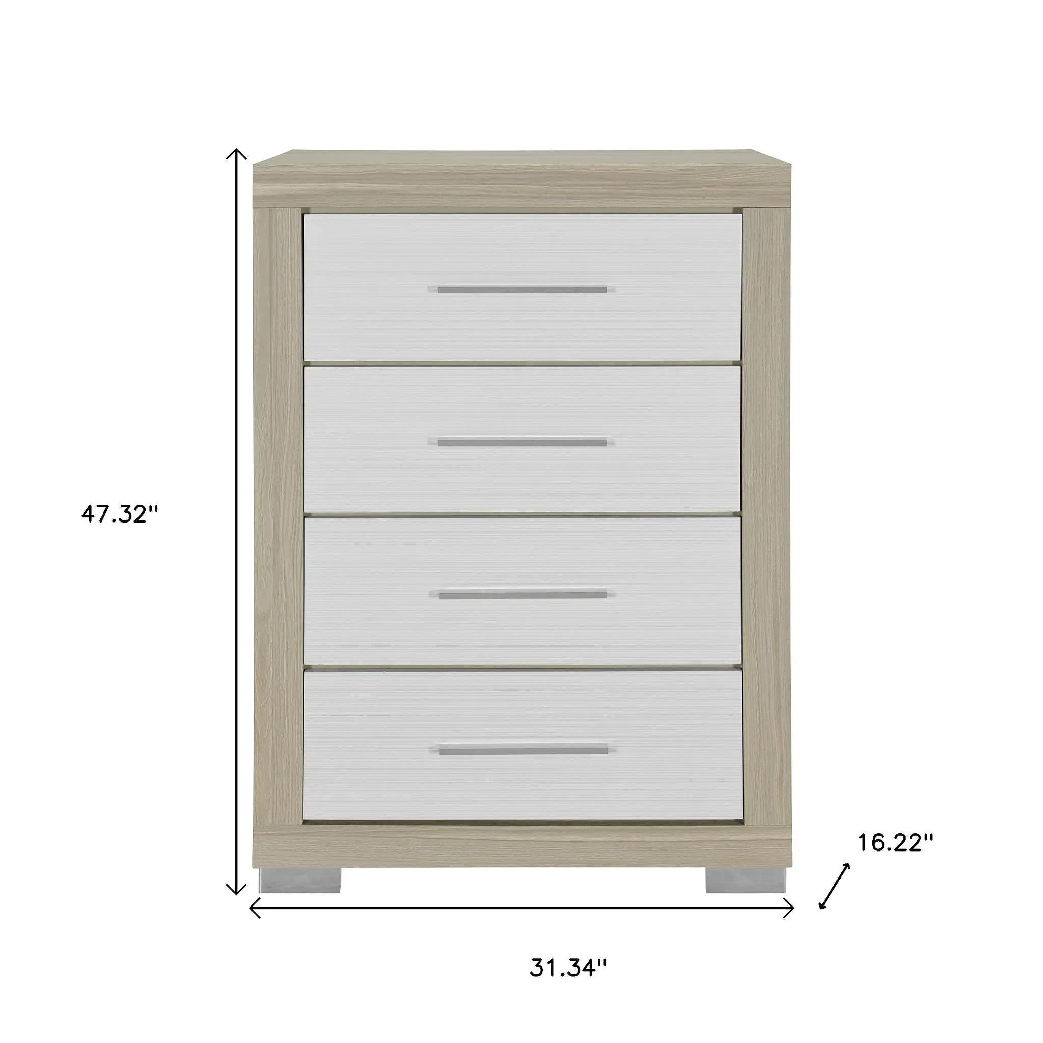 31" Natural And White Wood Four Drawer Dresser Homeroots Bed & Bath