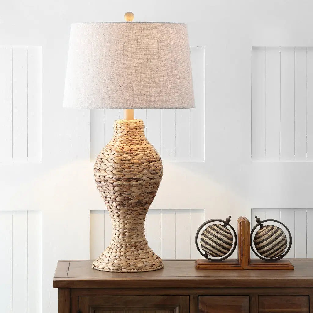 31" Natural Urn Table Lamp With Drum Shade Homeroots Lighting