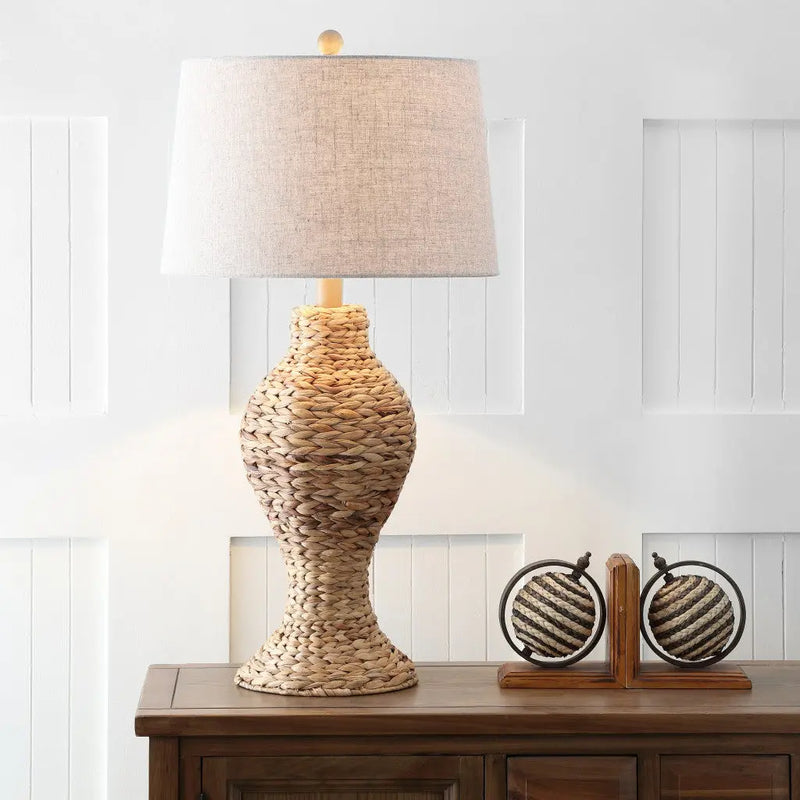 31" Natural Urn Table Lamp With Drum Shade Homeroots Lighting
