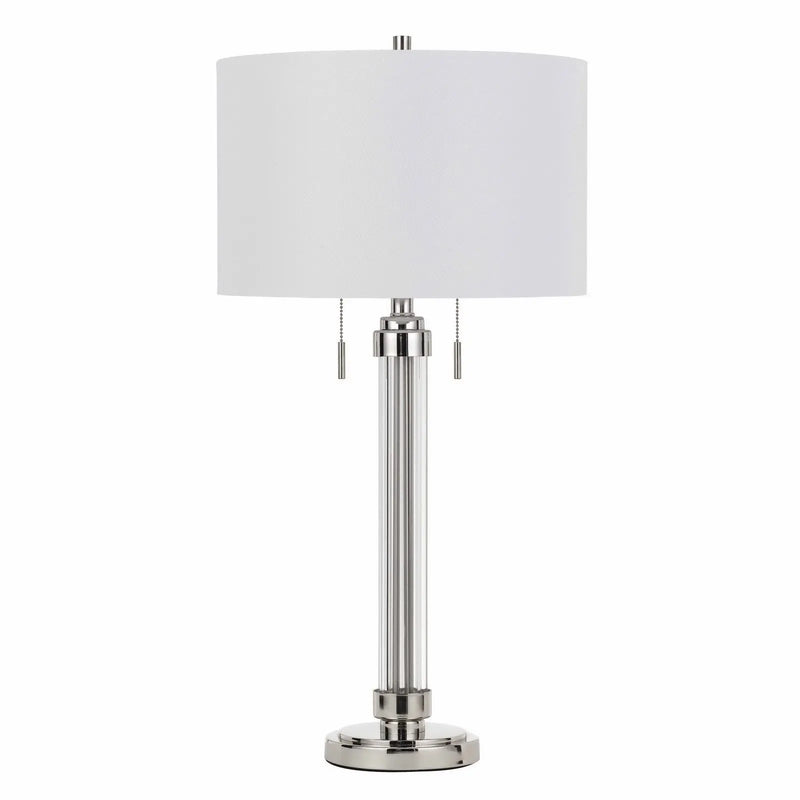 31" Silver Metallic Metal Two Light Cylinder Table Lamp With White Drum Shade Homeroots Lighting