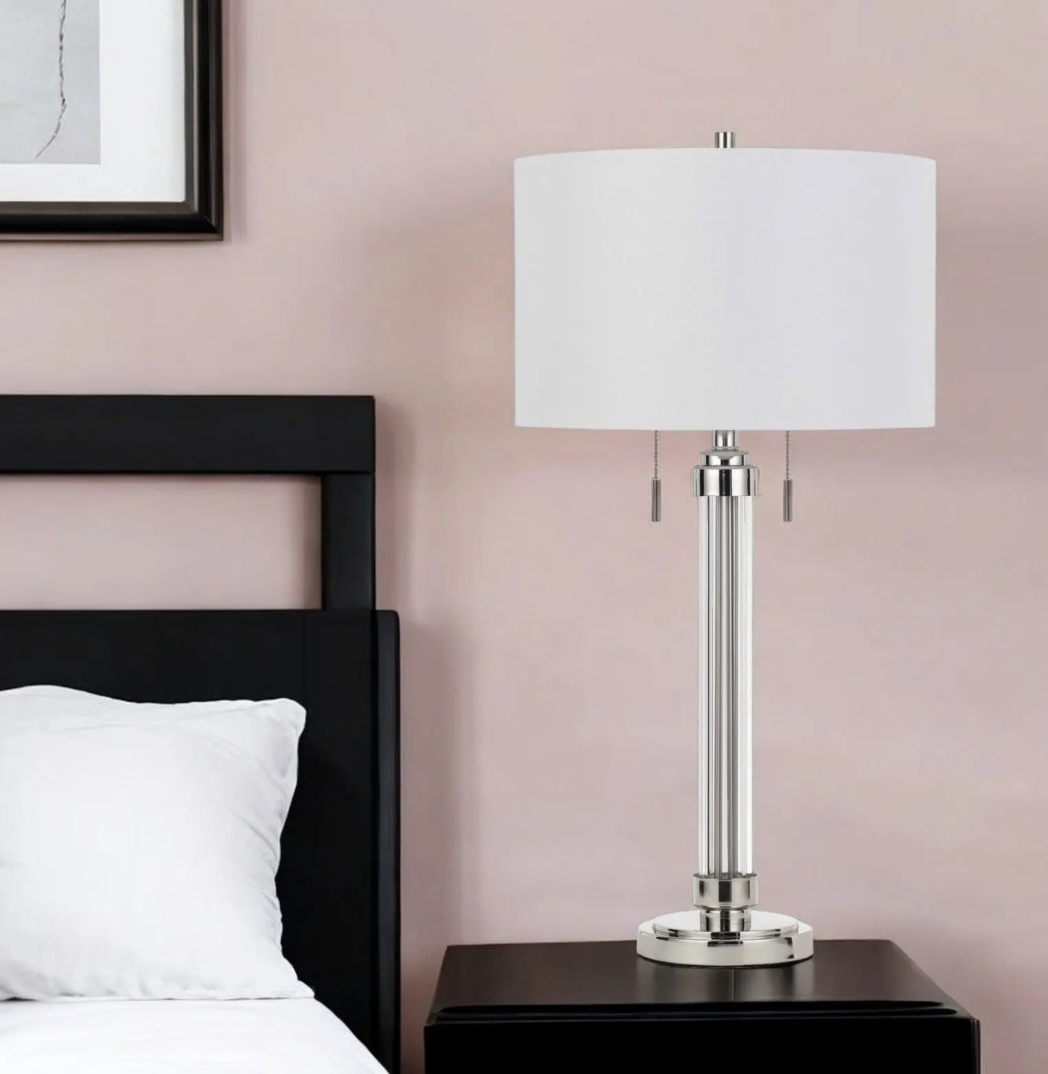 31" Silver Metallic Metal Two Light Cylinder Table Lamp With White Drum Shade Homeroots Lighting