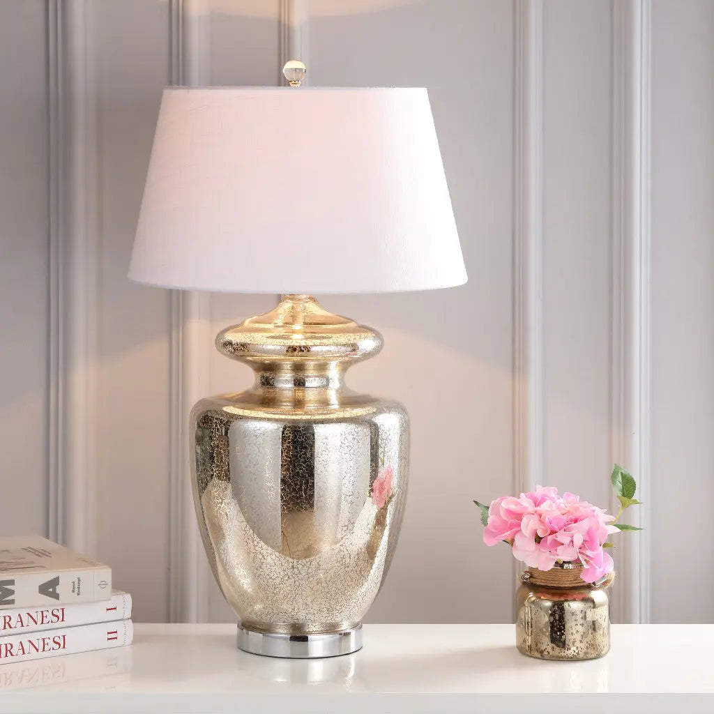 31" Silver Novelty Table Lamp With Drum Shade Homeroots Lighting