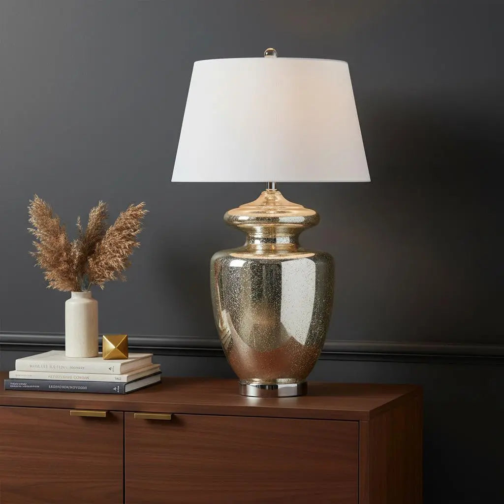 31" Silver Novelty Table Lamp With Drum Shade Homeroots Lighting