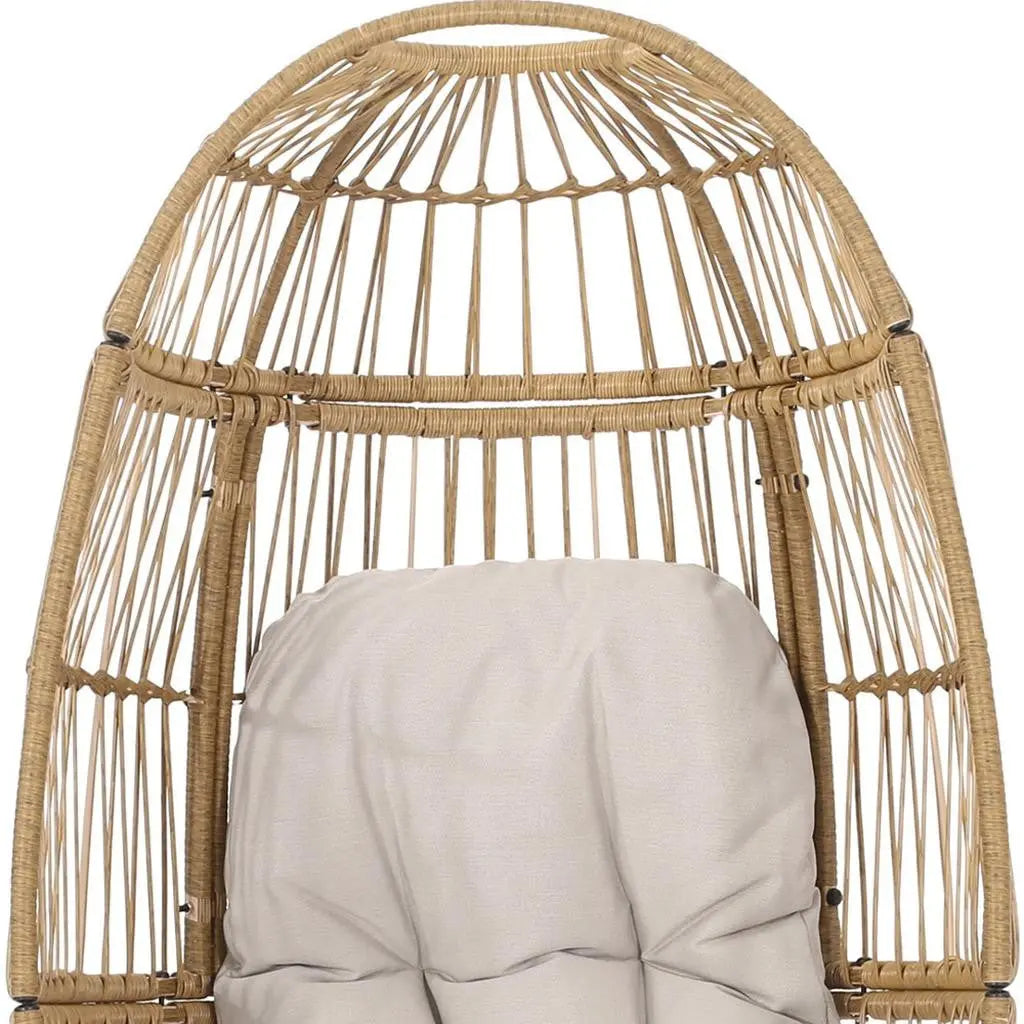 31" White Metal Outdoor Egg Chair with Beige Cushion Homeroots Outdoor