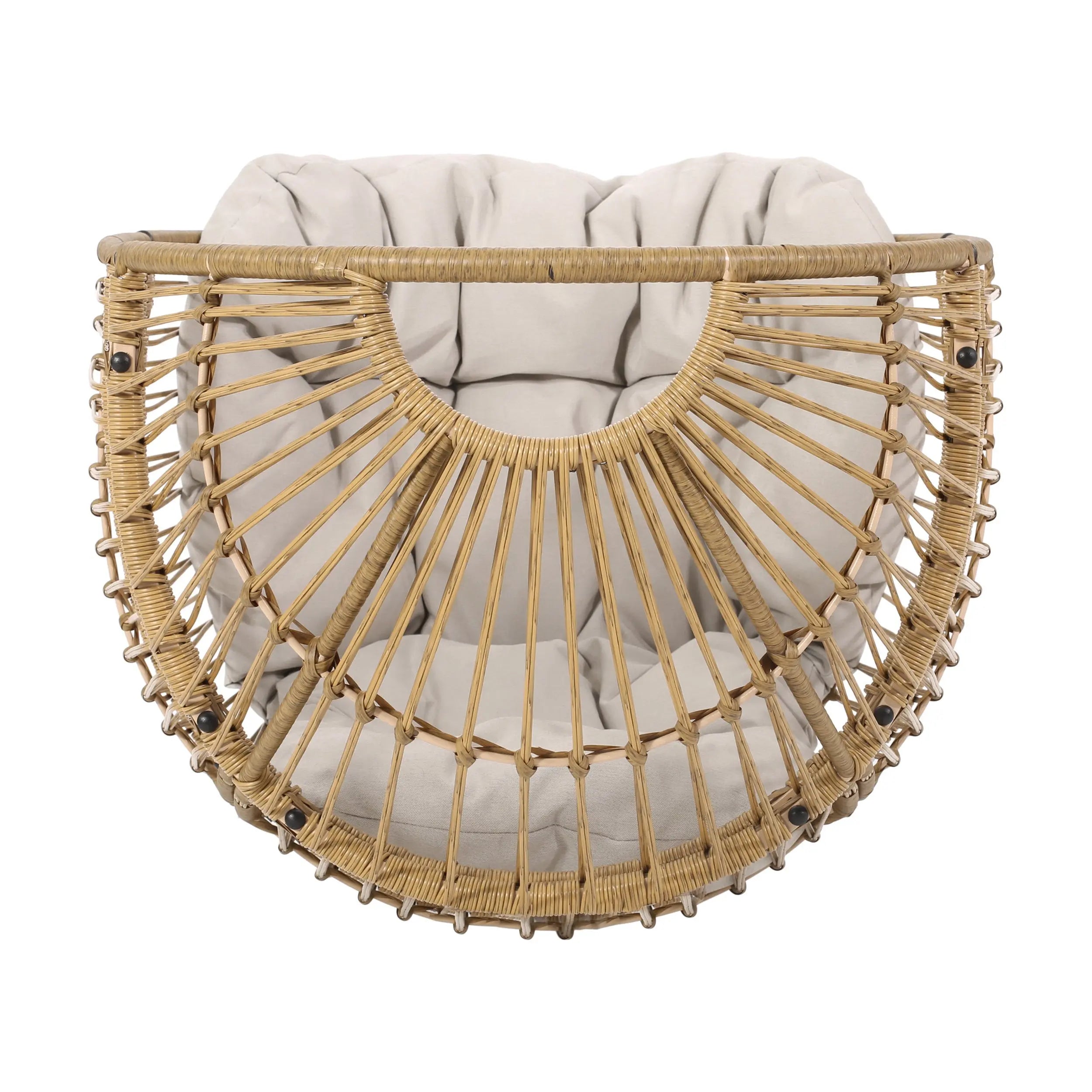 31" White Metal Outdoor Egg Chair with Beige Cushion Homeroots Outdoor